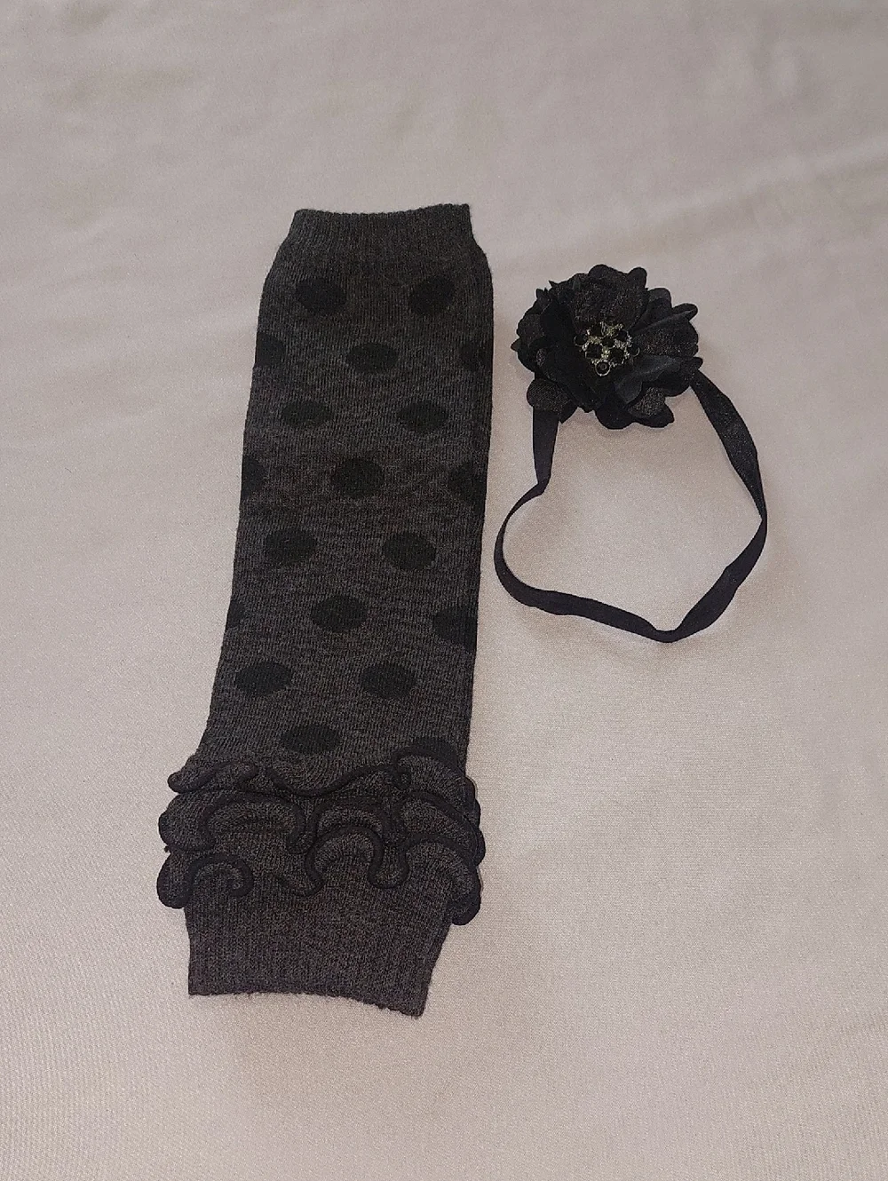Black Floral Headband & Polka Dot Leg Warmer Set Children